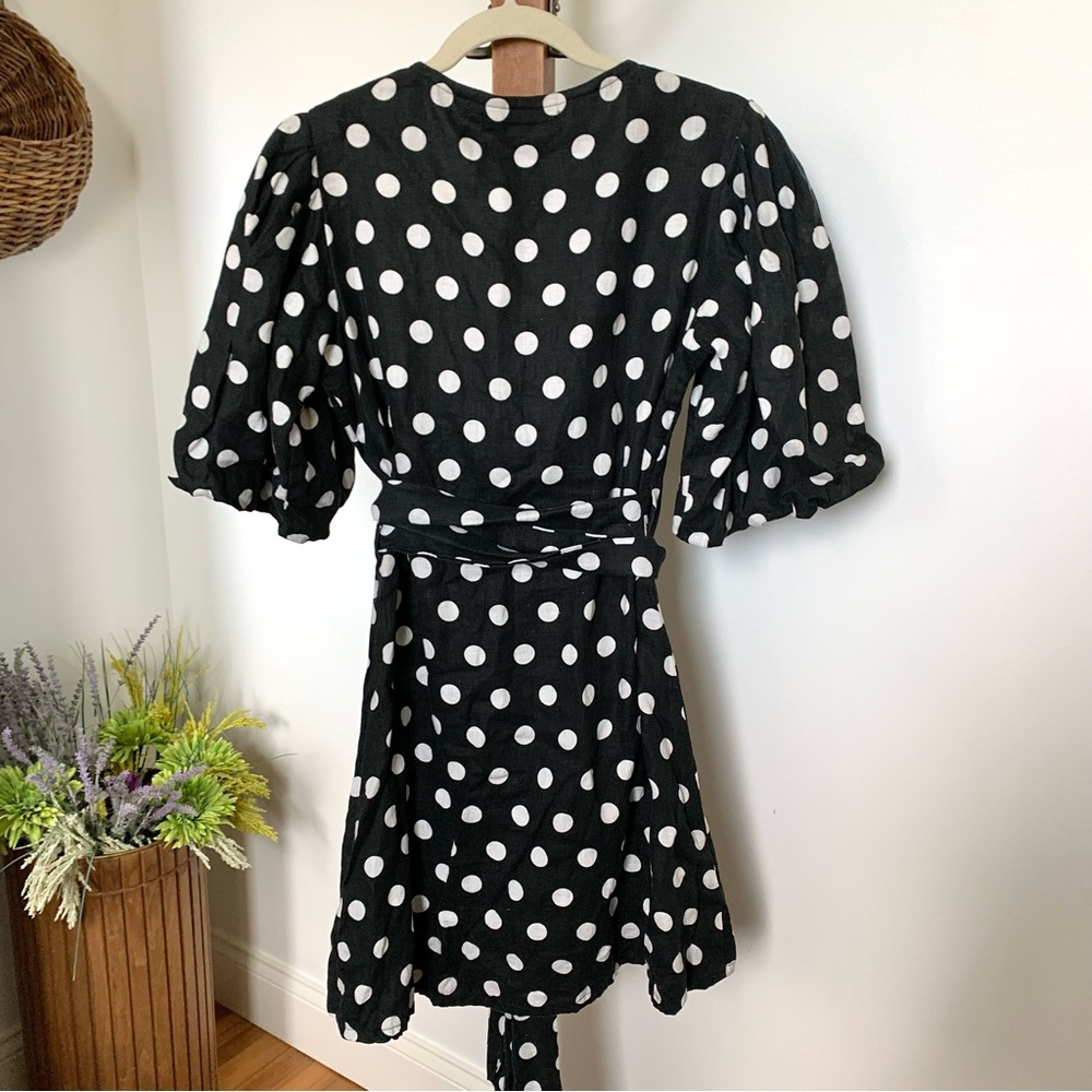 Faithful the Brand Godiva Wrap Linen Dress Black & White Polka Dot US 8 - Picture 9 of 15
